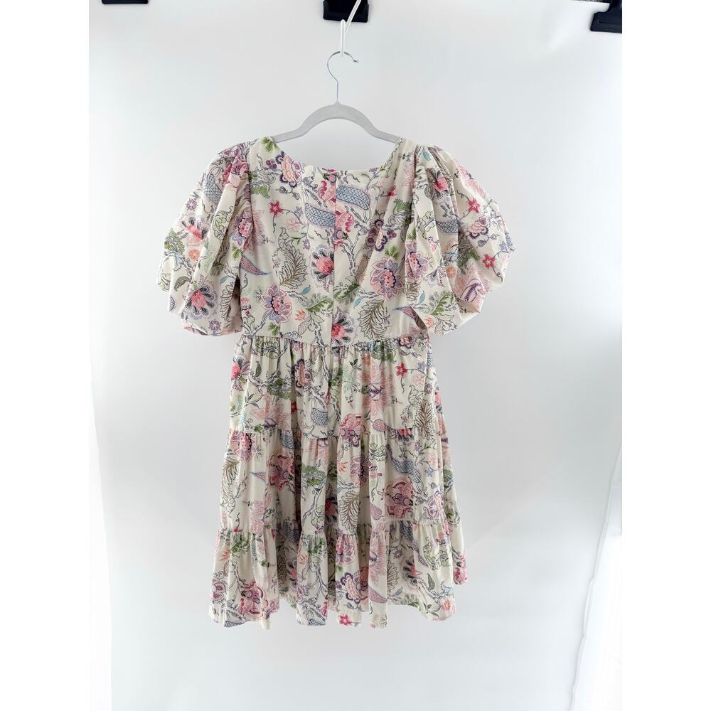 Cinq a Sept Ethel Paisley Print Puff Sleeve Babydoll Mini Dress Cream Multi 6 - Picture 3 of 5